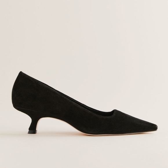 203. REFORMATION Nice Black Suede Leather Kitten Heel Pointed Toe $278 EUC 9.5 - Picture 1 of 2